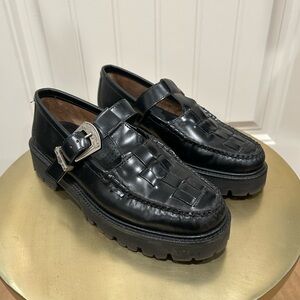 G.H. Bass & Co. Black Leather Loafers with Buckle